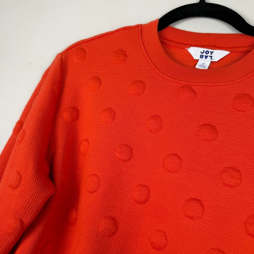 Joy Lab Sweatshirt Womens Small Orange Textured Polka Dot Cut-Out Elbow Crewneck - Picture 7 of 15